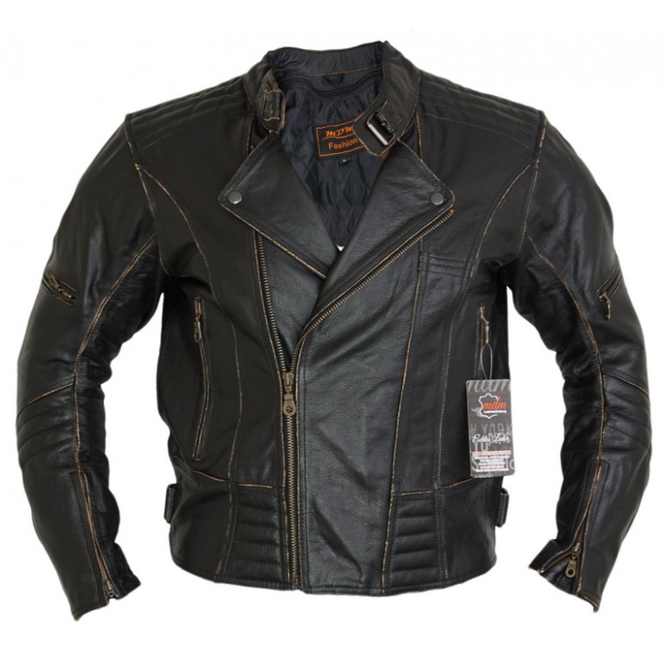 Mens Motorcycle Leather Jacket Biker Retro Rocker Chopper ...
